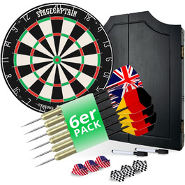 Дартс шафа Stagecaptain DBC-1775 BK Bullseye з мішенню та дротиками — дерев'яний дартс-кабінет з професійною стілдард мішенню, надтонкими дротами, 6 дротиками та 4 комплектами оперень