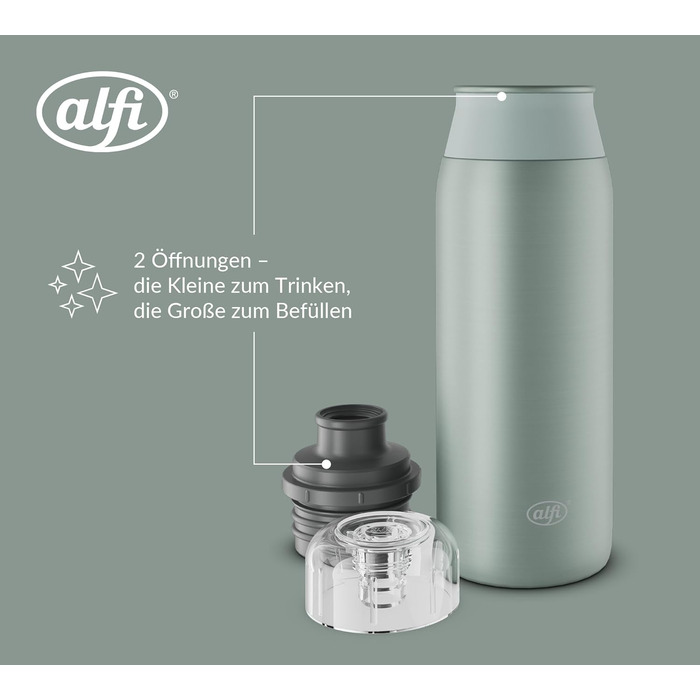 Пляшка для води alfi ELEMENT 600 мл, зелена матова, легка, з нержавіючої сталі, герметична, з гвинтовою кришкою, для газованої води, компактна, можна мити в посудомийці, без BPA