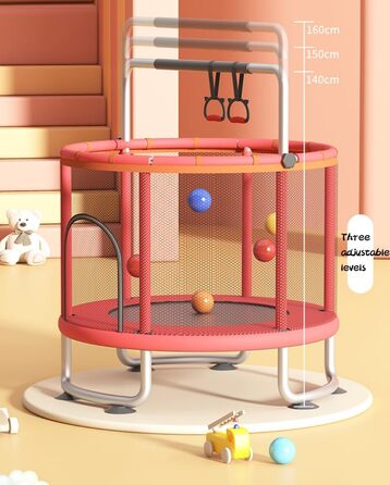 Трамплін для малюків 1,5 м з сіткою безпеки, баскетбольним кільцем, м'ячем, червоний