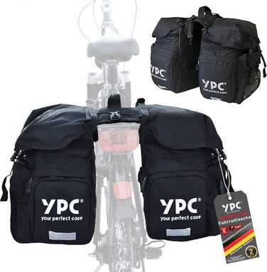Велосипедна сумка YPC Outrider XL 42 л для багажника, водонепроникна задня сумка на велосипед з ручкою, дорожня сумка з кліп-застібкою, чорна, 50x35x35 см