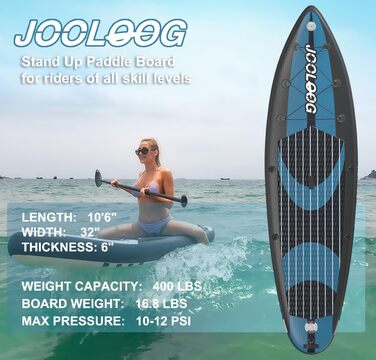 Надувний SUP-борд JOOLOOG Stand Up Paddle Board з сидінням для каяків, 320 x 81 x 15 см (Блакитний)