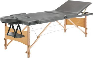 Масажний стіл vidaXL, 3-зонний, регульований, з чохлом, антрацит, 186x68 см, дерев'яний каркас, косметологічна, терапевтична кушетка
