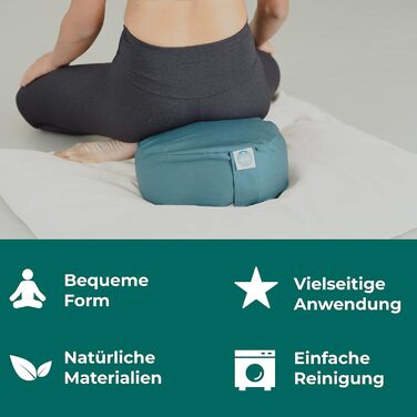 Подушка для йоги та медитації кругла висока (20 см) смарагдово-зелена, знімний чохол, 100% натуральні матеріали, виготовлено в ЄС