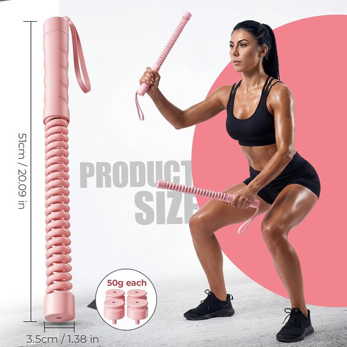 Битва-мотузка без мотузки для домашніх тренувань, ропелесс бітва-мотузки з 4 x 50 г вагами та сумкою для зберігання, важені ропелесс бітва-мотузки для HIIT, силових та кардіо тренувань, рожевий