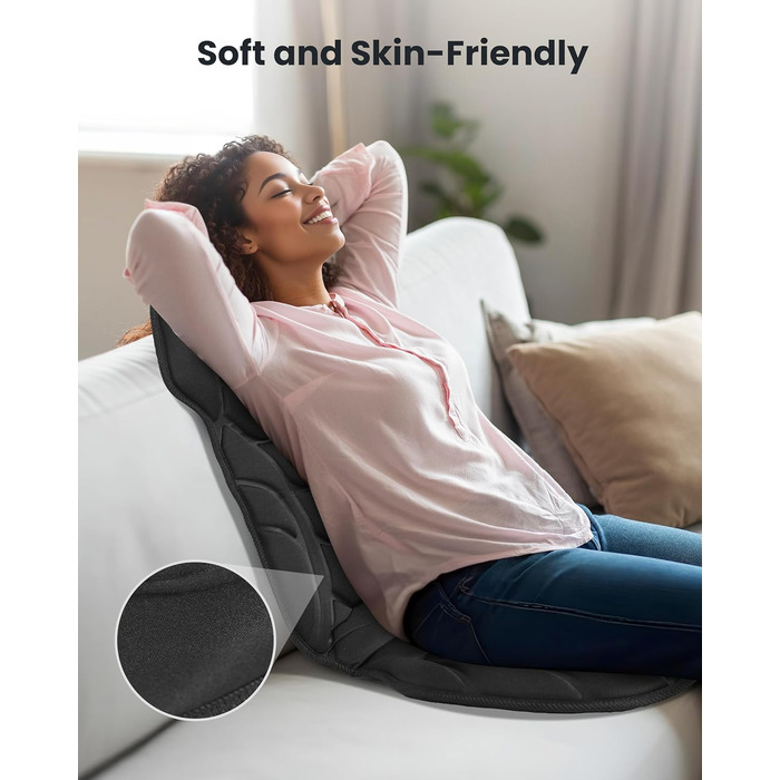 Масажне сидіння Comfier з підігрівом та вібрацією для спини та шиї. Крісло для релаксації, масажер для дому та офісу. Подарунок для жінок, чорний