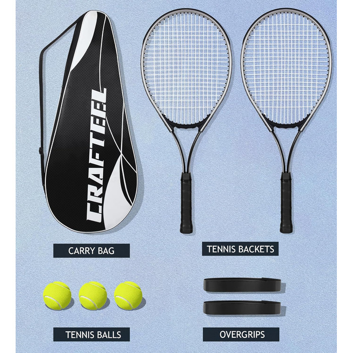 Набір тенісних ракеток 2 шт. для сім'ї та початківців, 27 дюймів, для гри на відкритому повітрі