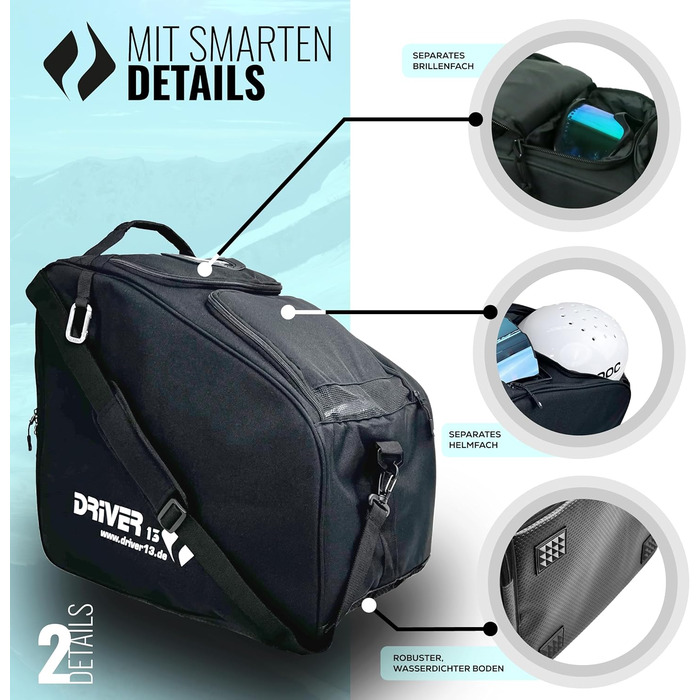 Сумка для лиж Driver13 з відділенням для шолома та захистом для окулярів. Оригінальна з 2007 року, понад 40 000 клієнтів