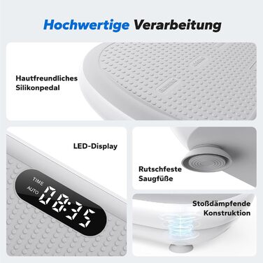 Вібраційна платформа MERACH для тренувань та фігури, амплітуда 13 мм, вантажопідйомність 200 кг, силіконовий педал, Bluetooth-динамік (сірий)