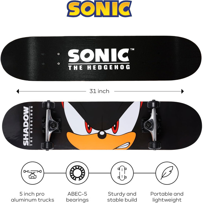 Скейтборд круїзер Sonic The Hedgehog 78,7 см з ABEC 5 підшипниками - Дитячий скейтборд