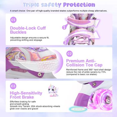 Ролики для дівчаток та хлопчиків, ролики для дітей, регульовані ролики з 8 світлодіодними колесами, розміри S (EU28-31), фіолетові