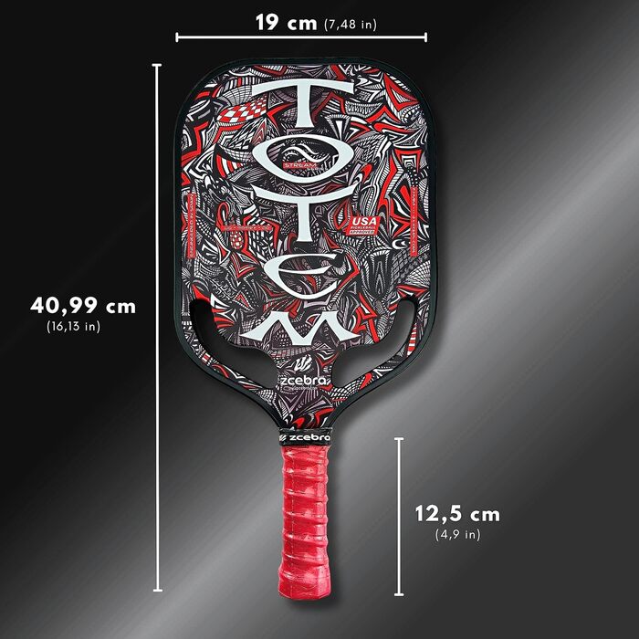 Zcebra Падл для піклболу Totem з карбону, груба поверхня, 3 шари, 19 мм, перфорована форма, сертифікований USA Pickleball
