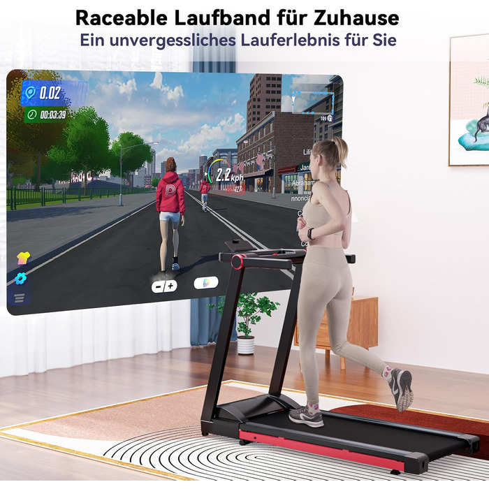 Біговий доріжка DeerRun Raceable з APP-керуванням, 158 кг вантажопідйомність, 2573W, складається, чорно-червоний