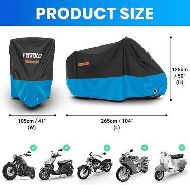 Водонепроникний чохол для мотоцикла Favoto XXL (245x105x125 см) - захист від вітру та дощу
