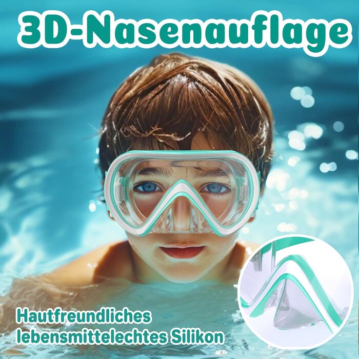 Дитячі маски для снорклінгу COOLOO з тканиновою стрічкою, маски для плавання для дітей з насадкою для носа для хлопчиків та дівчаток-підлітків, 【Патентовано】Маска для снорклінгу з панорамним оглядом 180° HD Anti Fog Anti Leak для дітей 4-16 років (2-Зелен