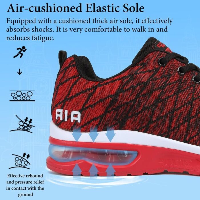 Чоловічі кросівки для бігу та занять спортом: Air Cushion, зручні та дихаючі, чорно-червоні (40 2/3 EU)