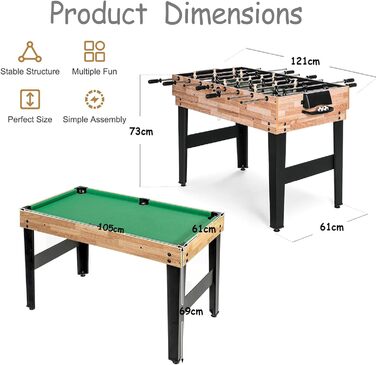 Дитячий ігровий стіл 4 в 1: футбол, хокей, більярд, теніс. Комбінований стіл для дітей та дорослих