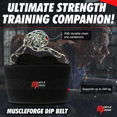 Пояс для вправ з ланцюгом 80см, сталевий ланцюг для підтягувань та віджимань на брусах | Міцний вантажний пояс для тренажерного залу та силових тренувань | Тренувальний пояс з вагою до 240кг, для додаткової ваги для чоловіків та жінок