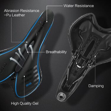 Велосипедне сідло OUXI з гелевою вставкою: комфортне, ергономічне, для чоловіків та жінок, MTB, шосе, гірський велосипед, фітнес-тренажер, міський велосипед, електровелосипед, блакитне
