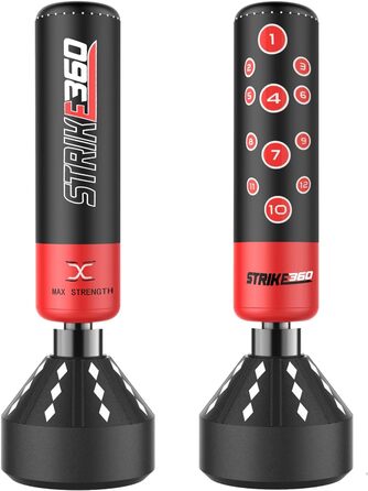 Вільностоячий боксерський мішок MAXSTRENGTH 1,7 м, міцний, для MMA, UFC, тренувань з бойових мистецтв, Strike 360, чорний/червоний
