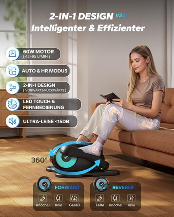 MERACH Міні електричний крос-тренажер під стіл з пультом, дисплеєм та неслизьким покриттям, 12 швидкостей, тихий та портативний для дому, для дорослих та літніх людей, блакитний E32-2025