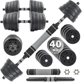 C.P.Sports набір гантелей 2-в-1 30/40 кг, регульовані коротка і довга штанга для силових тренувань та фітнесу, диски-обважнювачі, домашній спортзал