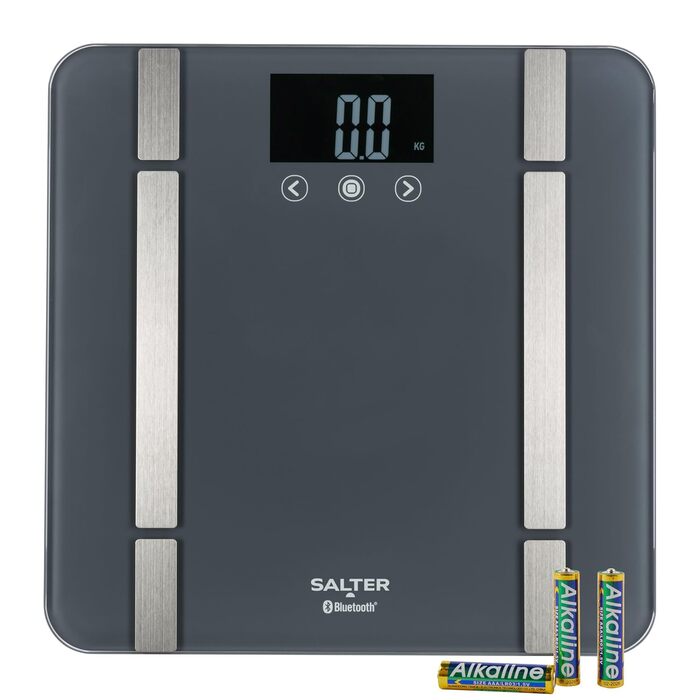 Ваги для ваги Salter SA00432FEU6 Bluetooth - ваги для тіла з пам'яттю на 8 користувачів, максимальна вантажопідйомність 200 кг, підключення до Salter Health App для моніторингу здоров'я та фітнесу (Сірий)