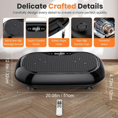 Вібраційна платформа для дому з 9 режимів, 120 рівнів інтенсивності, 4 еластичними стрічками, 150 кг, Bluetooth та пультом ДУ