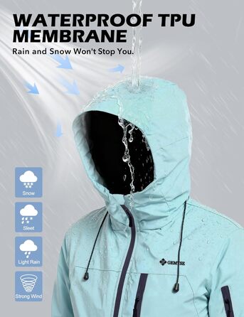 Жіноча лижна куртка GEMYSE з інтегрованими захисними ременями, тепла зимова куртка, водонепроникна, вітронепроникна та дихаюча, для активного відпочинку на природі (Morgenvioett, S, Wasserblau)