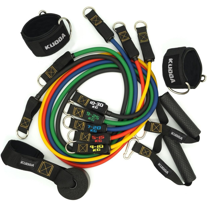 Набір фітнес-гумок з 5 рівнями опору до 100 кг, латекс, для силових тренувань та пілатесу, еспандери, ідеально для тренувань та нарощування м'язів, фітнес-гумки преміум-якість