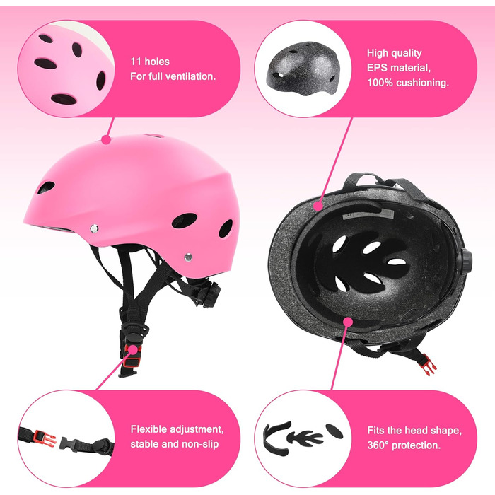Набір наколінників для дітей 7-в-1: наколінники, налокітники, шлем для велосипеда, скейтборда, лиж, рожевий