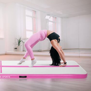 Гімнастичний мат Airtrack ECD Germany для тумблінгу та фітнесу, надувний повітряний тренажер (500 x 100 x 10 см), рожевий, з електричним насосом та сумкою