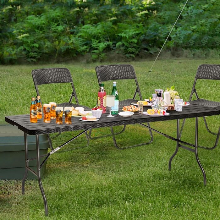 Складний стіл Sekey Buffettisch 181x75,5x73 см, ротанг, сірий - для саду, балкону, тераси, кемпінгу