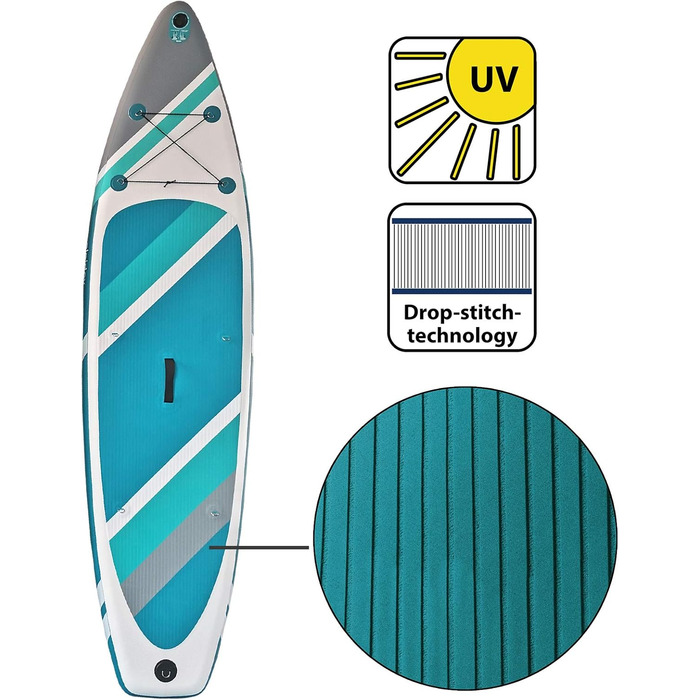 Надувна SUP-дошка ALPIDEX 320×76×15 см, комплект: весло, плавці, насос, рюкзак, ремкомплект, до 200 кг