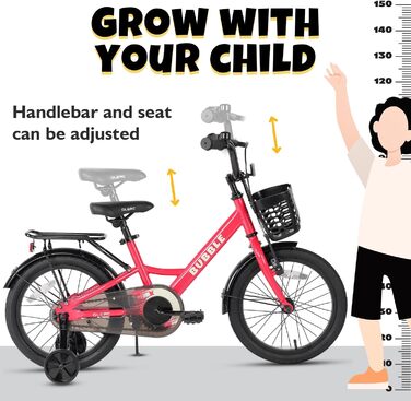 Дитяче велосипед Glerc Bubble 12/14/16 дюймів для хлопчиків та дівчаток 3-8 років з корзиною та стабілізаторами, різні кольори (рожевий, 14 дюймів)