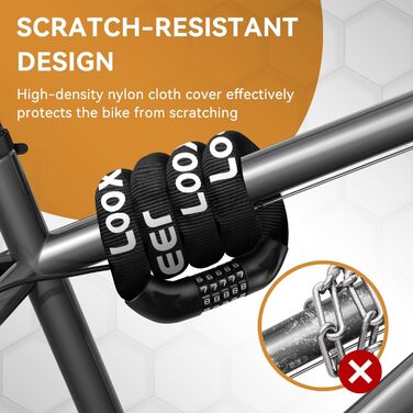 Замки для велосипеда з цифровим кодом, 11 кольорів, 90 см, рівень безпеки 8, 5-значний код, ланцюговий замок для велосипеда, мотоцикла, ролера, дверей (чорний)