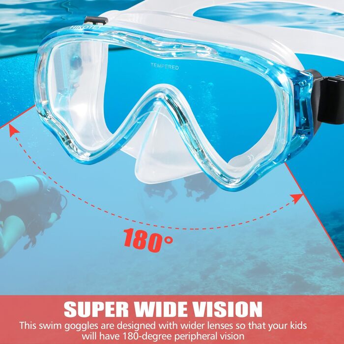 Набір для снорклінгу для дітей HIKOTEY, сухий снорклінг, маска для плавання з антизапотіваючим покриттям, водонепроникні вушні затички, блакитний (B1-Blau 2)