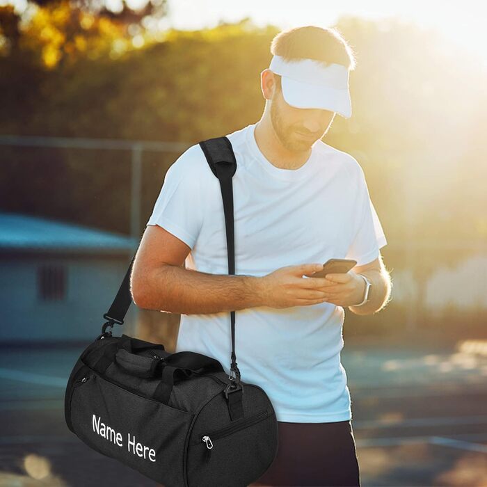 Персоналізована спортивна сумка для подорожей з вишивкою, індивідуальний напис, відділення для взуття та вологих речей (Синя)