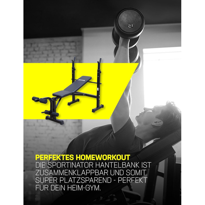 Багатофункціональна лавка для жиму SPORTINATOR Herkules, преміум, складана, компактна, для домашнього спортзалу, 147x125x103 см, чорна