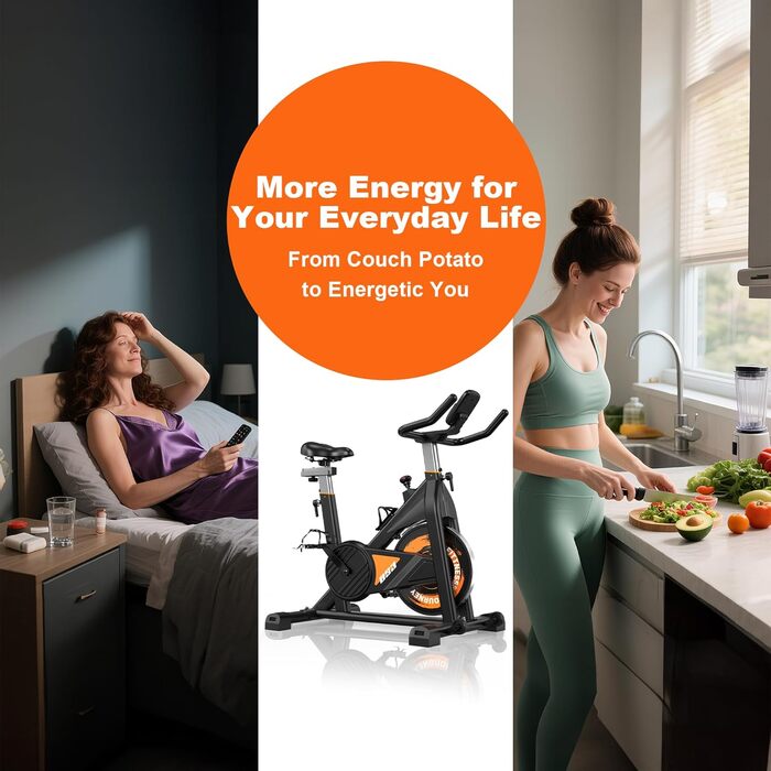 Велотренажер з Bluetooth: велотренажер з магнітним опором, фітнес-велосипед для дому з LCD-дисплеєм, вантажопідйомність 160 кг (Помаранчевий)