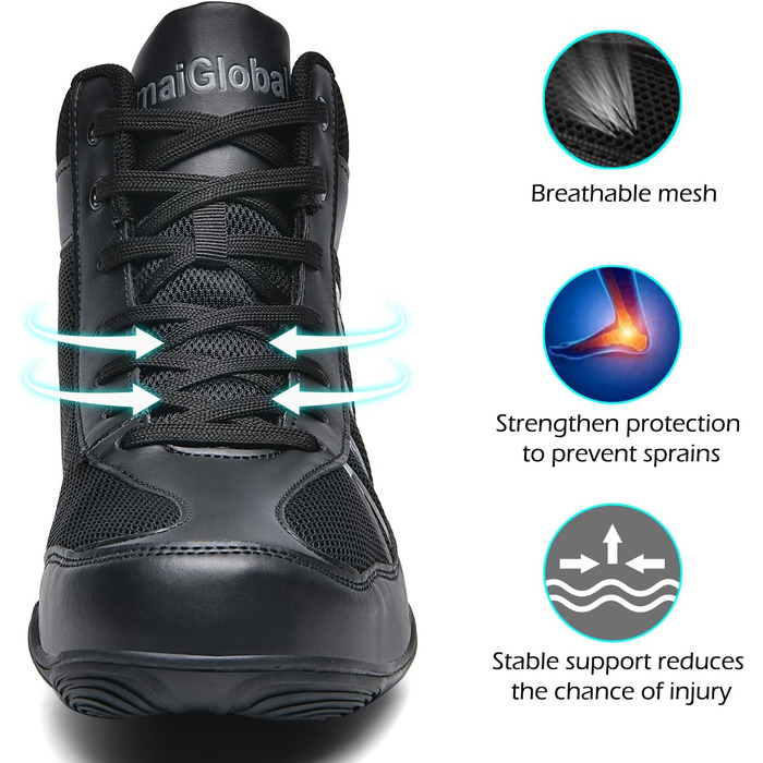 Чоловічі боксерські та борцівські кросівки DimaiGlobal. Зручні кросівки для боксу, боротьби, кікбоксингу, кікбоксингу, карате, тхеквондо, з нульовим дропом, чорного кольору (44.5 EU)