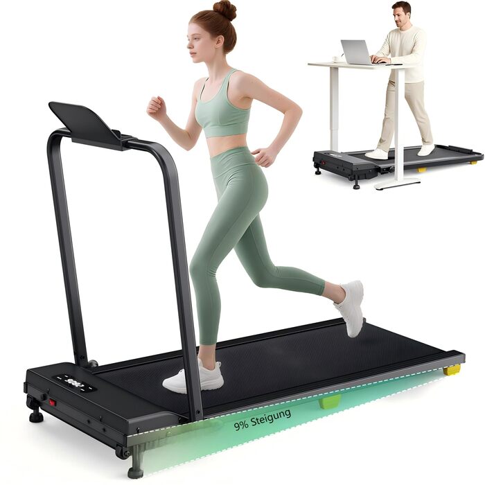 Бігова доріжка UREVO Walking Pad з ухилом 9%, чорна - для дому та офісу, з амортизацією, пульт ДУ, не потребує збірки