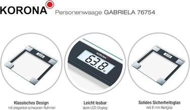 Скляні ваги Korona GABRIELA 150 кг, LCD, автоотключення, батарейки