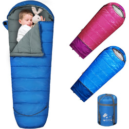 Спальний мішок REDCAMP для дітей, 175x65 см, блакитний/рожевий, 3-сезонний, для кемпінгу та відпочинку на природі