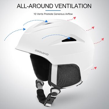 Шолом для лижного спорту та сноуборду Odoland з маскою, білий, регульований, 57-59 см