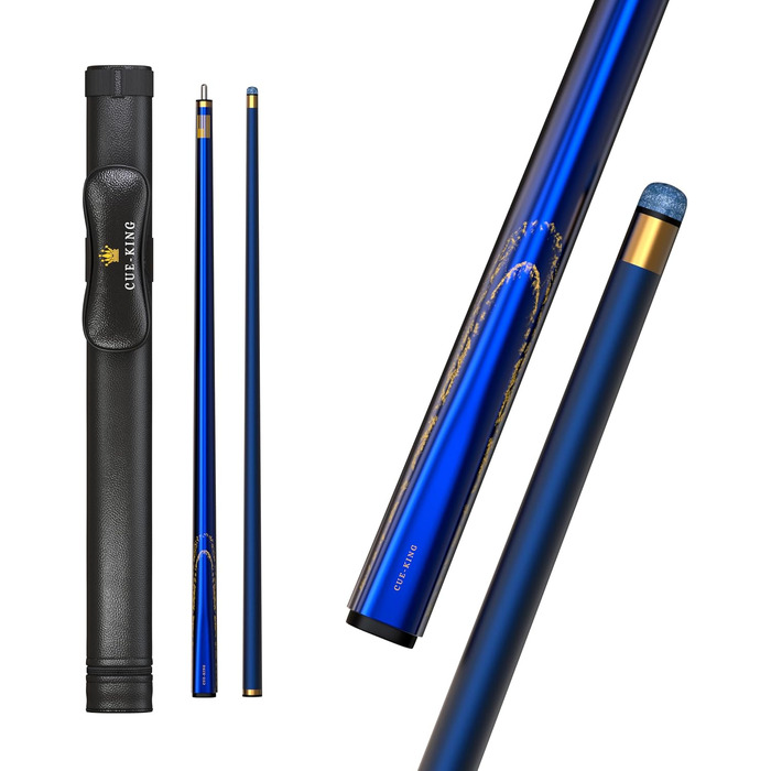 Cue-King Premier Pool-Queue: професійний більярдний кий, 147.3 см, 567 г, з преміум-наконечником 10.5 мм, синього кольору, з чохлом Pro-Leder