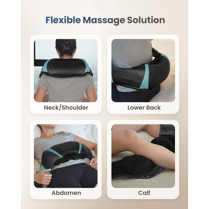 Масажер для шиї COMFIER бездротовий Shiatsu з підігрівом, 3D глибокий масаж, для шиї, спини, попереку, подарунок для жінок та чоловіків, блакитно-чорний