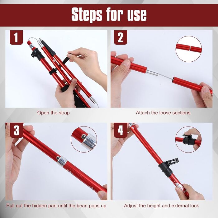 Трекінгові палиці VINATO: телескопічні, розкладні, для чоловіків та жінок, комплект 2 шт. (червоні)