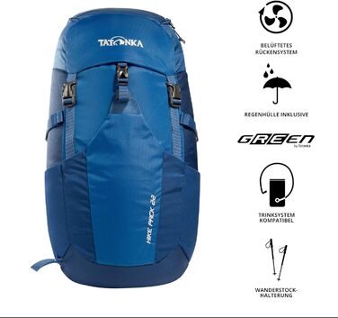 Рюкзак для туризму Tatonka Hike Pack 22 л з вентиляцією спини та дощовиком, легкий і зручний, синій