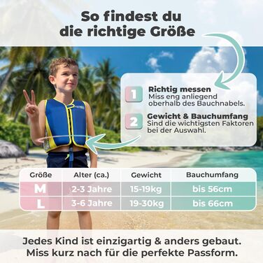 KIDVERSE Schwiweste Kinder: Плаваючий жилет для дітей від 2 років - сертифікований TÜV, перевірений Testsieger, з регульованою плавучістю, CE-сертифікований, з м'якого неопрену (блакитно-жовтий, M)