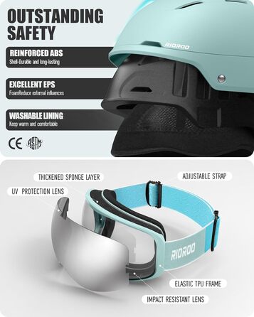 Шкільний захисний комплект для шолома Skihel, регульований вентильований захист для шолома, підходить для зимових видів спорту, сноубордингу, катання на лижах, вітрозахисний, підходить для підлітків (білий, teal, S)
